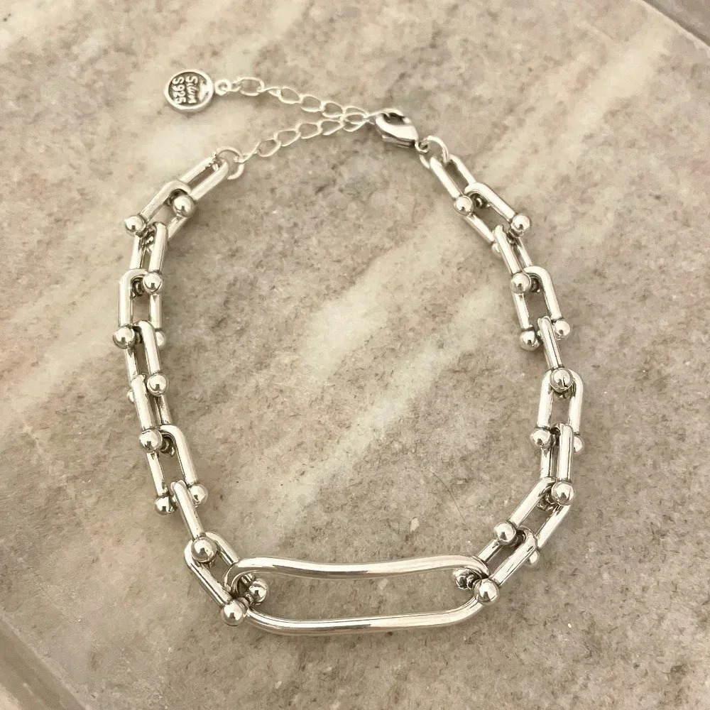 925 Sterling Silver Chunky U Link Bracelet Silver Paperclip Modern Link Bracelet